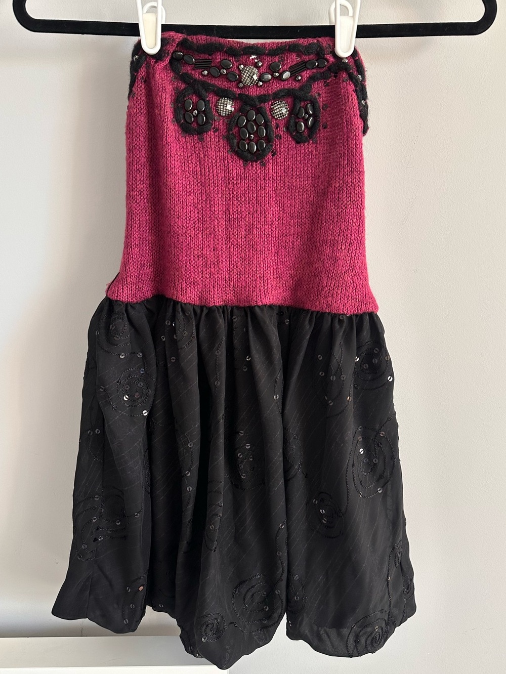 Fuchsia Knit and Black Sequin Dress
